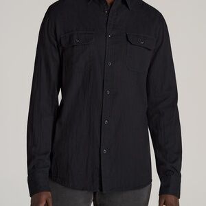 American Tall LJ&S Double Weave Shirt for Tall Men in Vintage Black Size MM / Ta